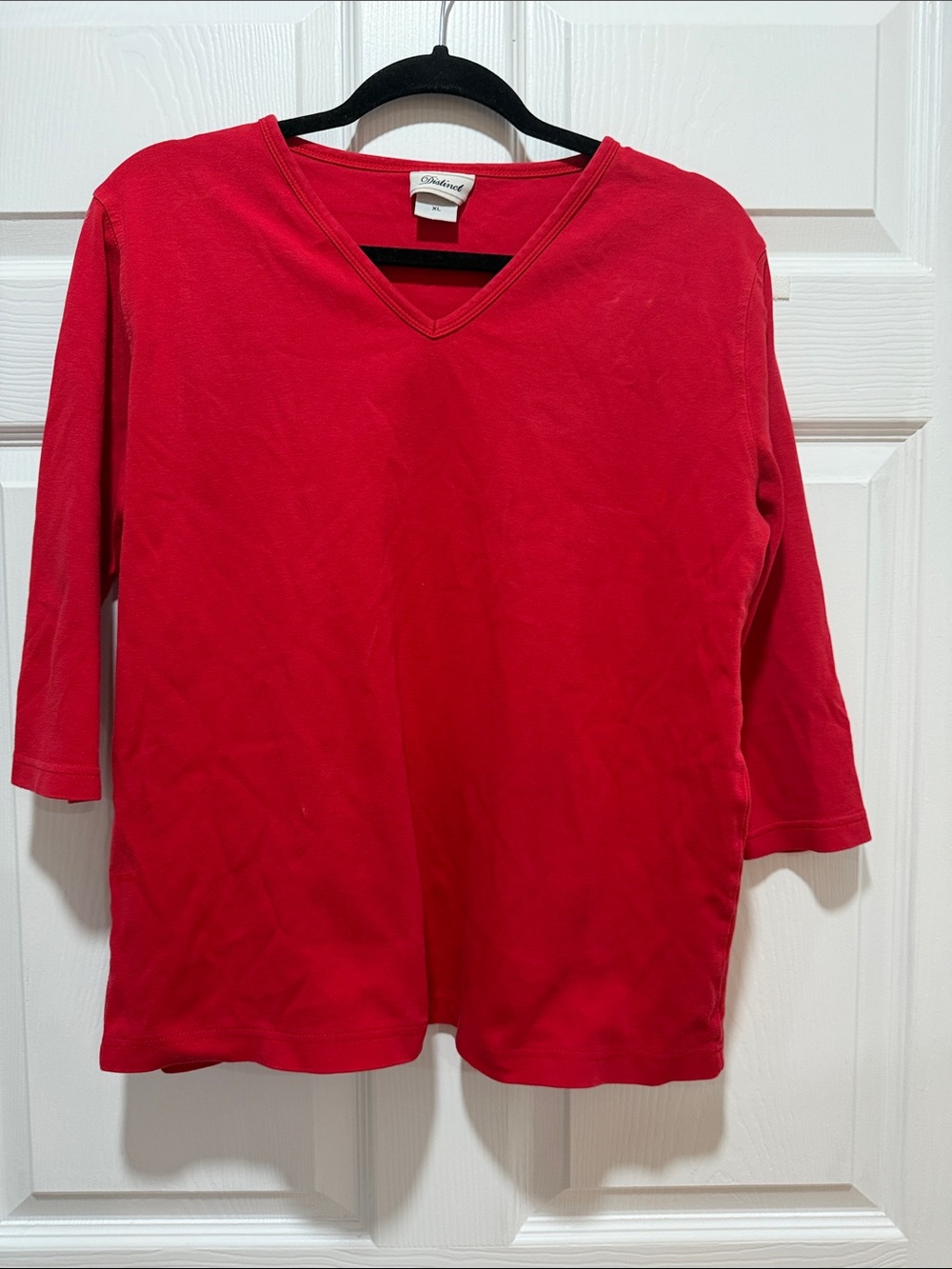 Coldwater Creek Red V-Neck 3/4 Sleeve Knit Top